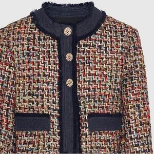 Chic Multicolor Tweed Jacket with Denim cuff